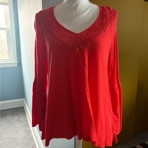 Free People Bright Red Waffle Top